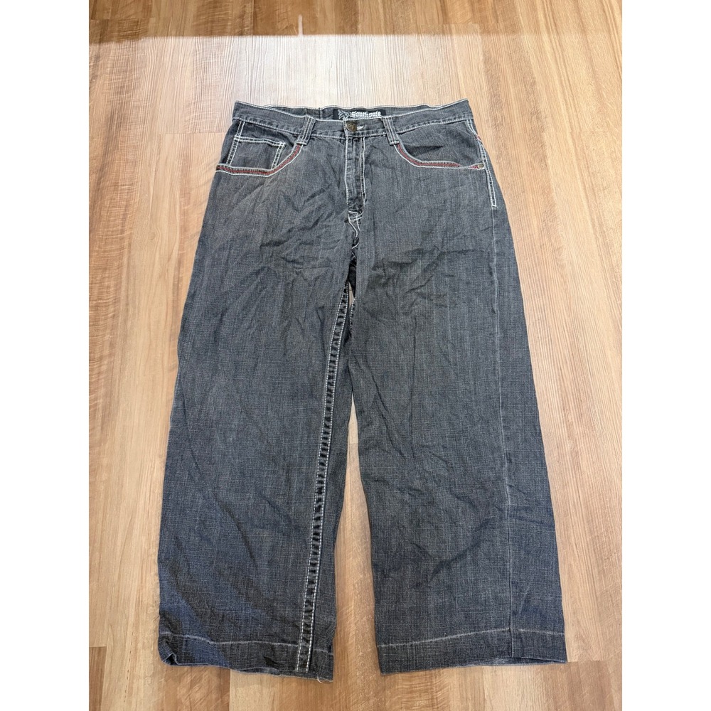 Southpole Jeans Mens 38x30 Gray Baggy Wide Leg Tribal Embroidery Y2K Streetwear
